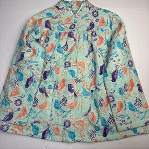 Cozee Corner Women XL Jacket Birds Floral Quilted Snap Front Pockets Cotton